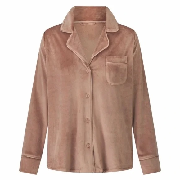 SKIMS Velour Button Up PJ Shirt in Sienna Size S, Excellent Condition, No Tags - Picture 1 of 3
